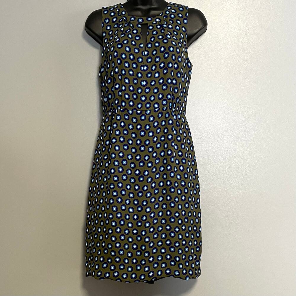 J Crew Green Blue Circle Keyhole Neck Sheath Dress  00 Cocktail Work